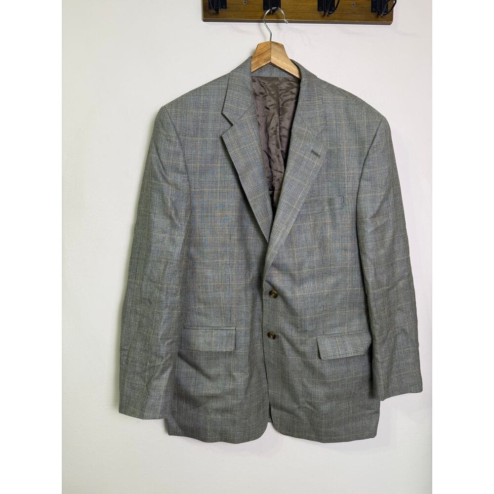 Lauren Ralph Mens 44L Blazer Sport Coat Gray Check Silk Wool 2 Button Jacket